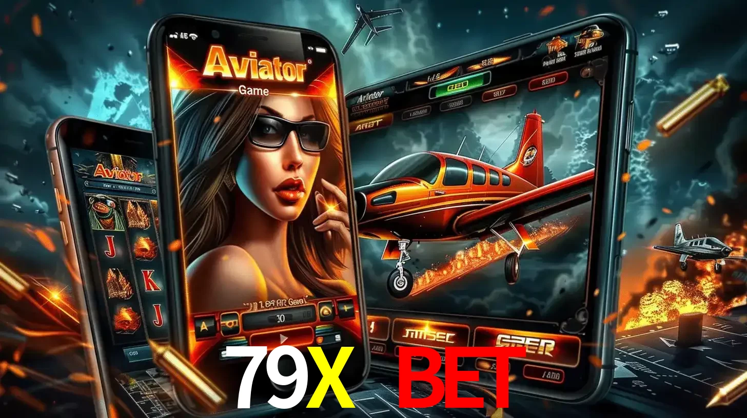 O popular jogo de apostas Aviator exibido em vários celulares e tablets, mostrando a interface emocionante e a ação de voo disponíveis para jogar agora no 79X BET.