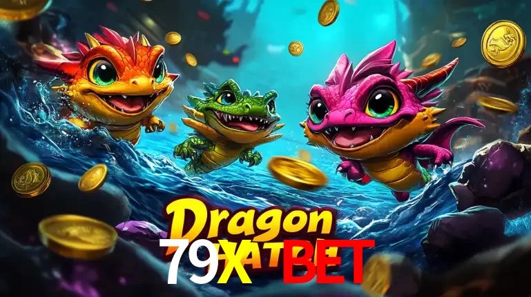 Arte promocional do jogo Dragon Hatch com três adoráveis dragões bebês nadando entre moedas de ouro, um dos slots mais divertidos para jogar no cassino 79X BET.