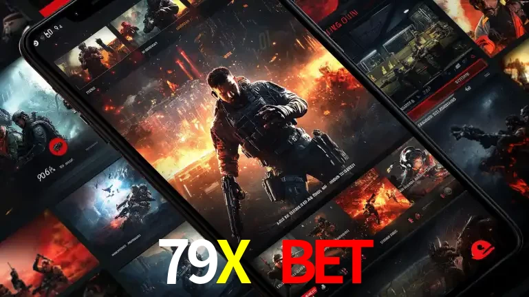 Tela de um celular exibindo uma galeria de jogos de tiro com temática militar, mostrando a variedade de e-sports disponíveis para apostas na plataforma de entretenimento 79X BET.