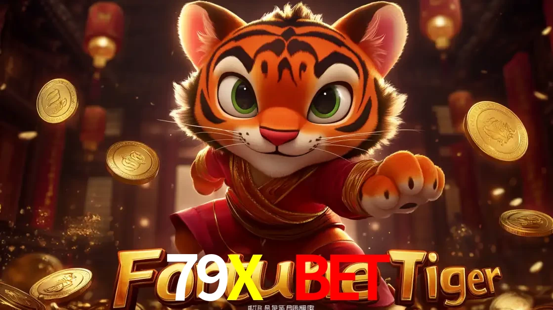 O carismático mascote do jogo de slot Fortune Tiger, um tigre fofo em pose de artes marciais, pronto para trazer sorte e multiplicadores de ganhos no cassino online 79X BET.